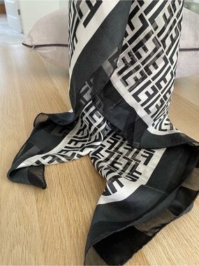 Vintage Black & White Geometric Square Sheer Scarf